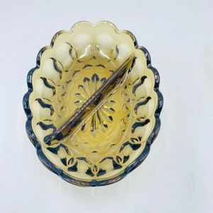 Indiana Glass Vintage Kings Crown Oval Divided Glass Dish, Smoke Gray Scalloped